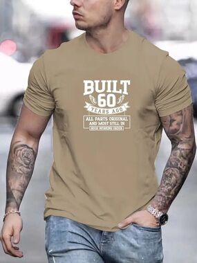 NOVELTY TEE | Men's 'Built 60 Years Ago' Graphic T‑Shirt - Khaki
